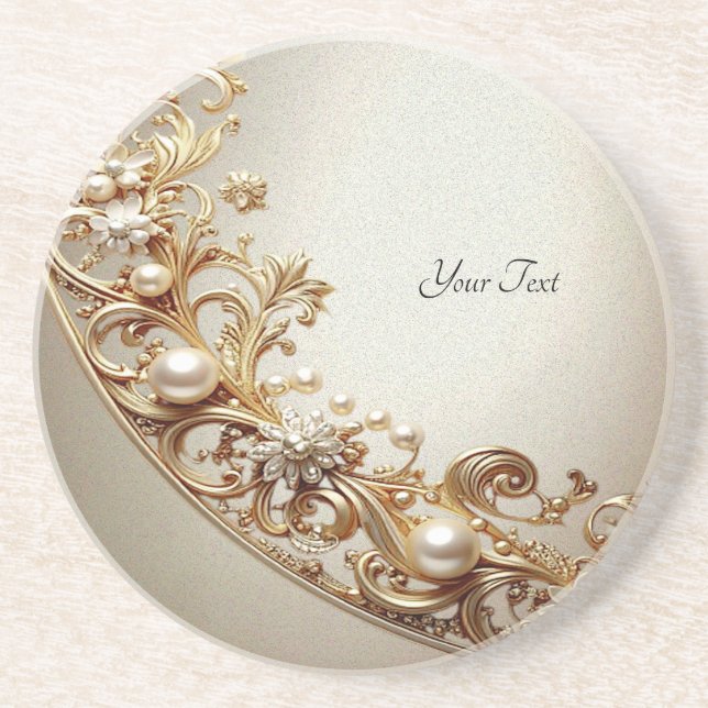 Ornate Gold Flourish Sandstone Coaster (Front)