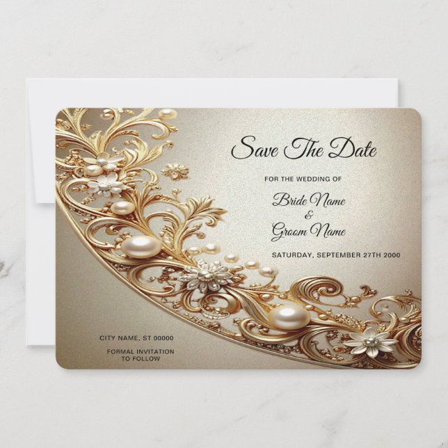 Ornate Gold Flourish Save The Date (Devant)