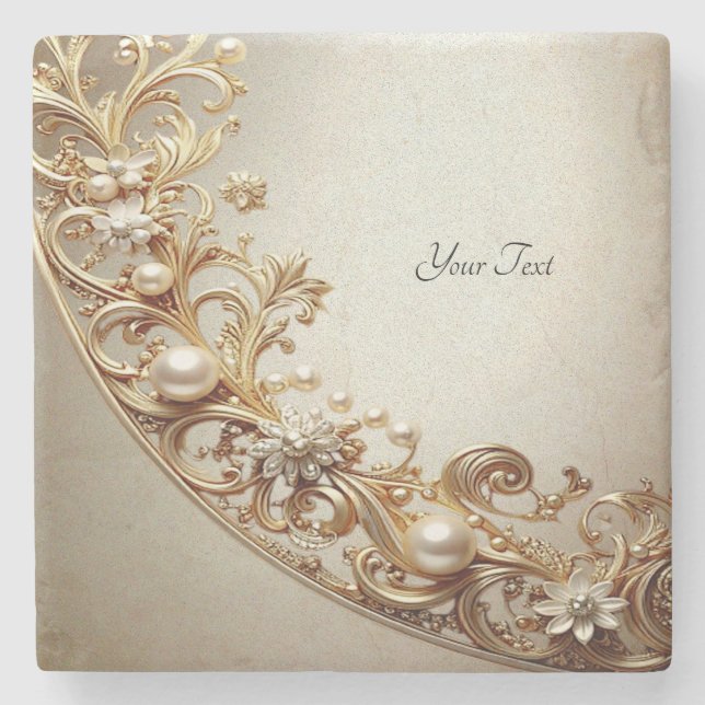 Ornate Gold Flourish Stone Coaster (Front)