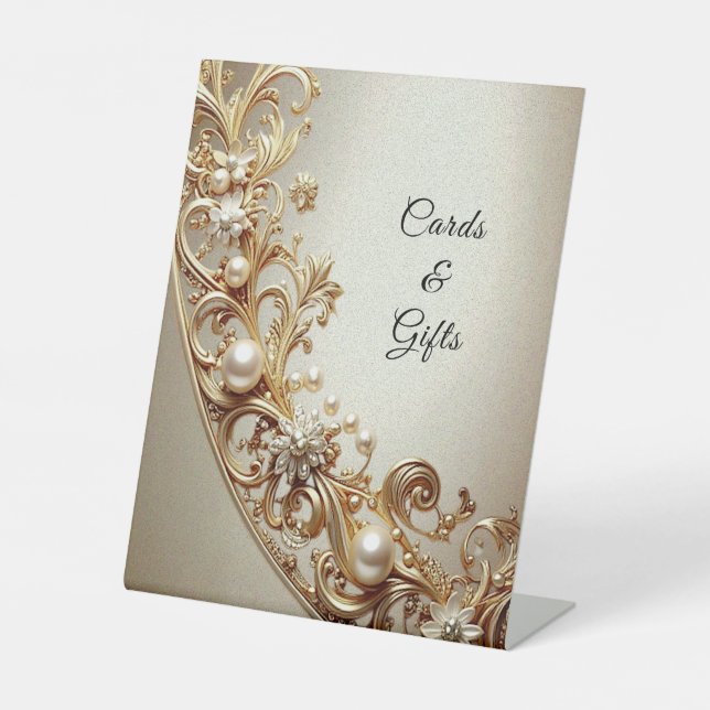 Ornate Gold Flourish Tabletop Signs (Front)