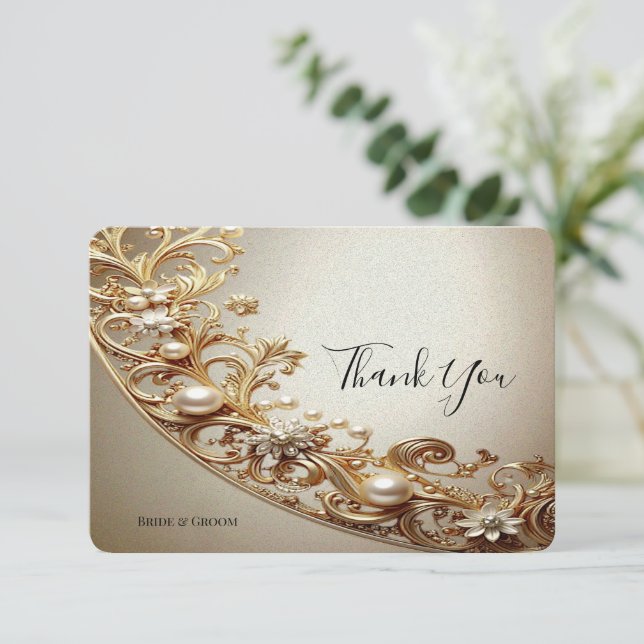 Ornate Gold Flourish Thank You Card (Standing Front)