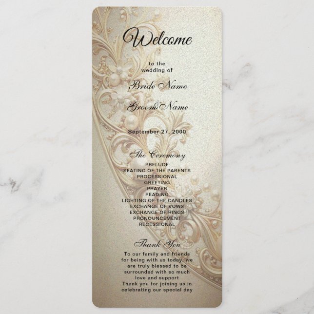 Ornate Gold Flourish Wedding Program (Front)