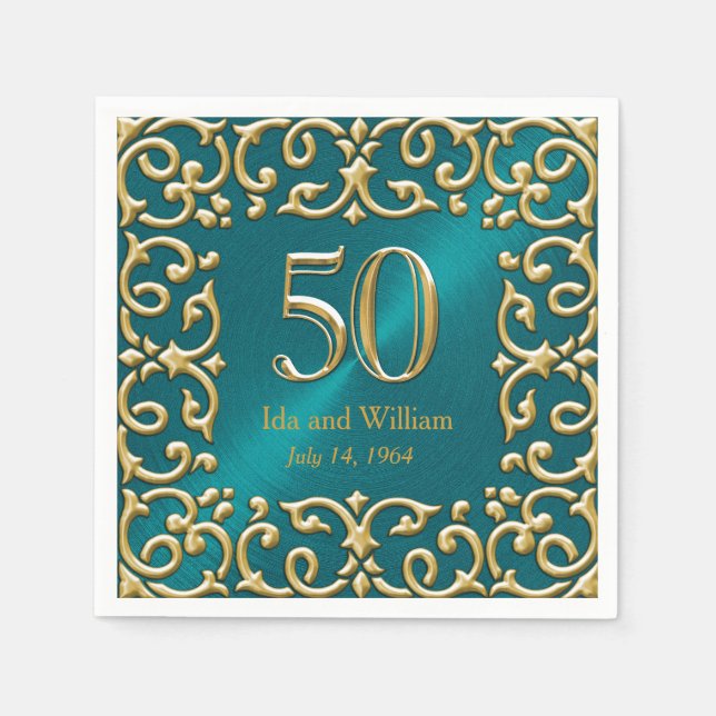 Ornate Gold Frame 50th Anniversary Napkin (Front)