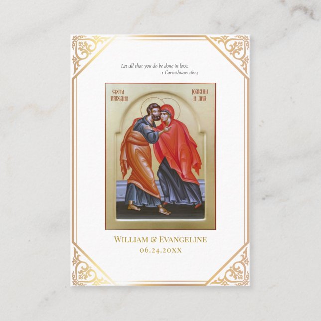 Ornate Gold Frame Orthodox Wedding Prayer Card (Front)