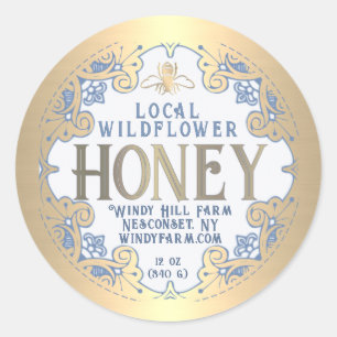 Ornate Gold Frame with Bee and Flowers Honey Label