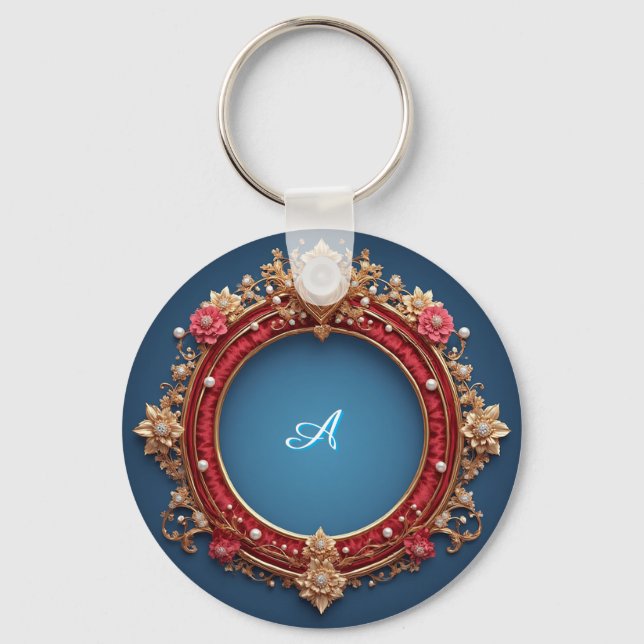 Ornate Gold Frame With Heart Gem Keychain (Front)