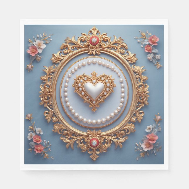 Ornate Gold Frame With Heart Gem Napkin (Front)
