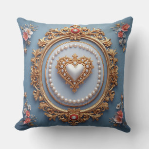 Ornate Gold Frame With Heart Gem Throw Pillow