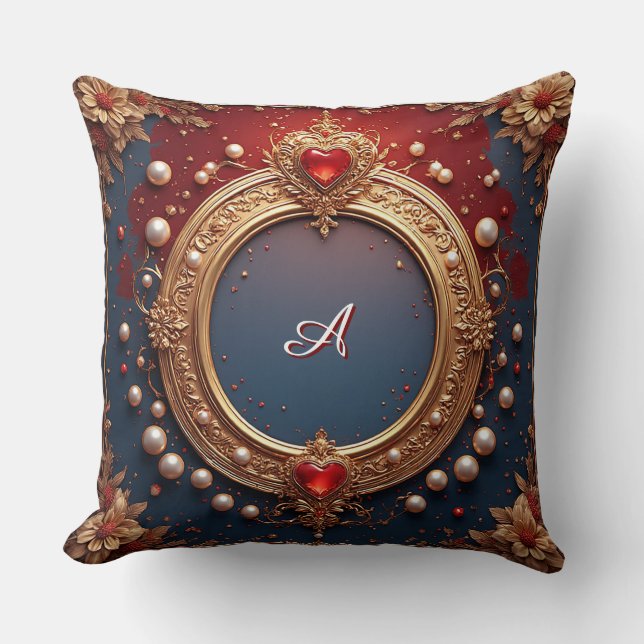 Ornate Gold Frame With Heart Gem Throw Pillow (Front)