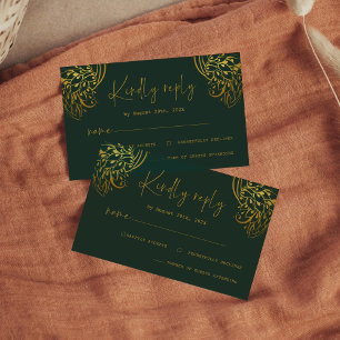 Ornate Gold Frills Minimalist Script Wedding RSVP Card