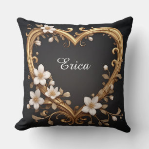 💛 Ornate Gold Heart Romantic Elegant Wedding Throw Pillow