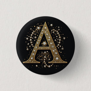 Ornate Gold Letter A Luxury Monogram Vintage 1 Inch Round Button