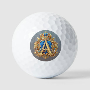 Ornate Gold Letter A With Crown Frame Design Golf Balls