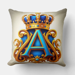Ornate Gold Letter A With Crown Frame Design Throw Pillow