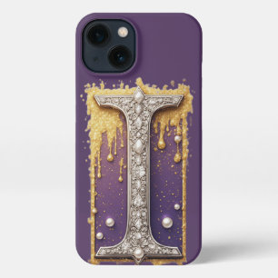 Ornate Gold Letter I With Pearls and Dripping iPhone 13 Case