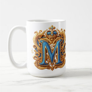 Ornate Gold Letter M With Crown Frame Design Coffee Mug
