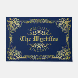 Ornate Gold Monogram Choose Your Background Colour Doormat
