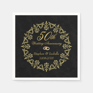 Ornate Gold on Black 50th Wedding Anniversary Napkin