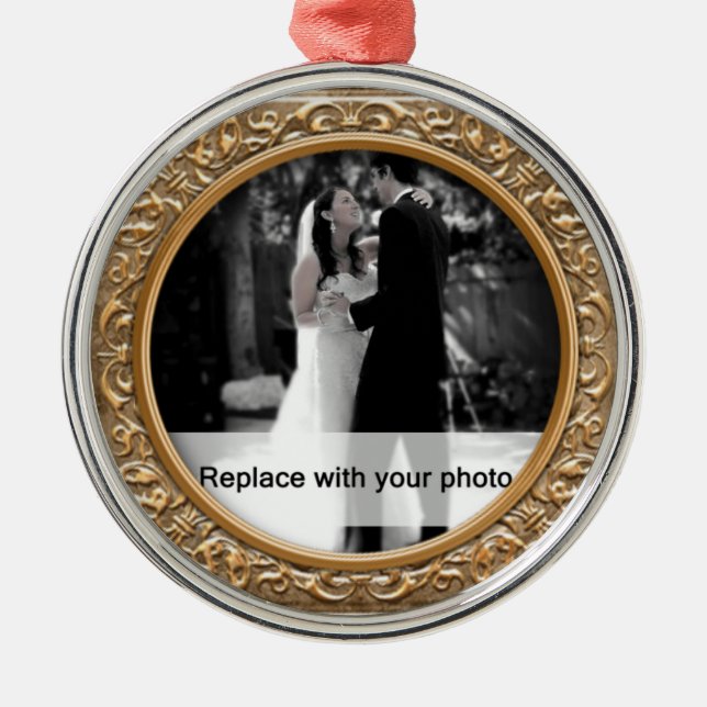 Ornate Gold Photo Frame Christmas Ornament (Front)