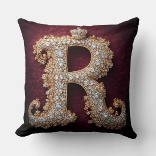 Ornate Gold 'R' Adorned with Diamonds Throw Pillow