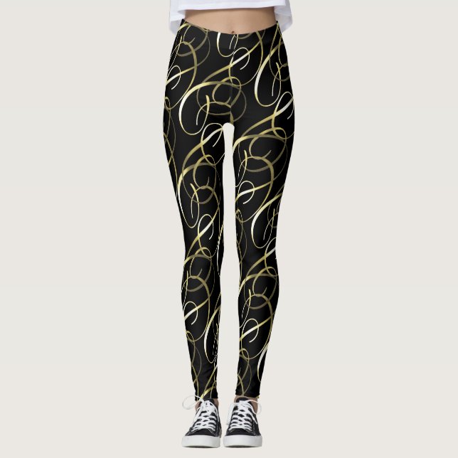 Ornate Gold Swashes on Any Colour Leggings (Front)