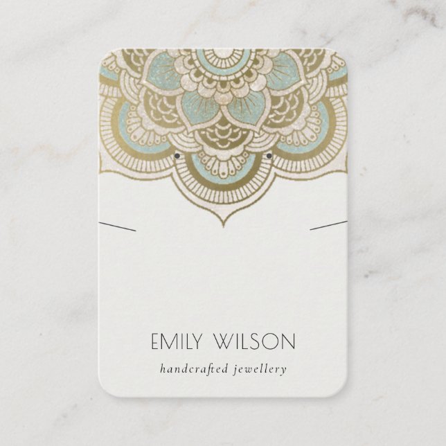 Ornate Gold Teal Mandala Earring Necklace Display Business Card (Front)
