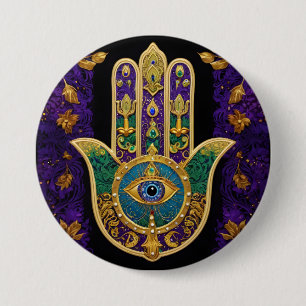  Ornate Gold Third Eye Hamsa 3 Inch Round Button