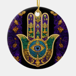 Ornate Gold Third Eye Hamsa Ceramic Ornament