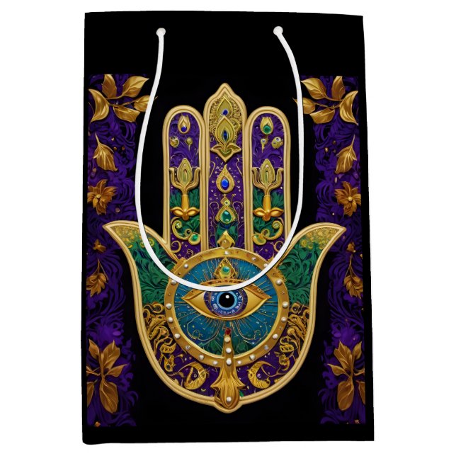  Ornate Gold Third Eye Hamsa Medium Gift Bag (Front)