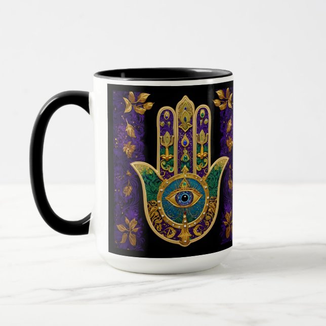  Ornate Gold Third Eye Hamsa Mug (Left)