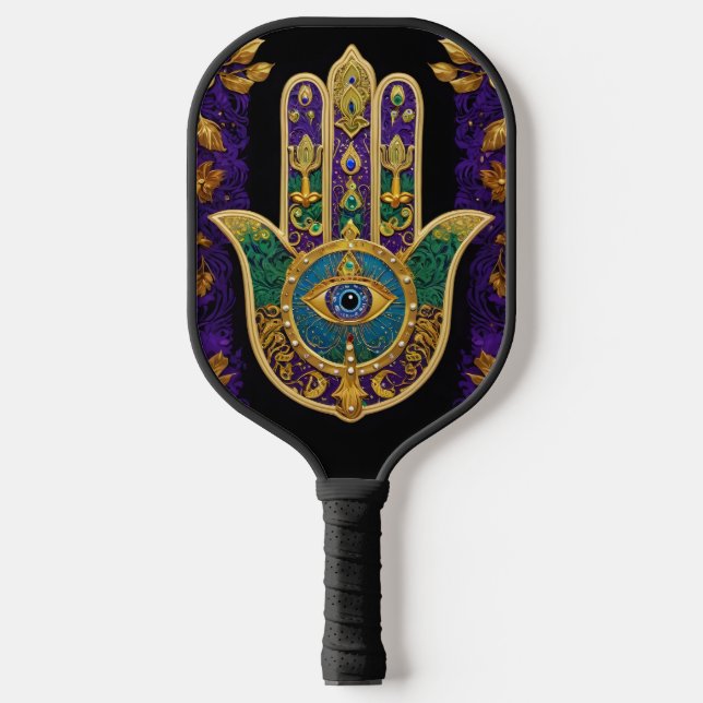  Ornate Gold Third Eye Hamsa Pickleball Paddle (Front)