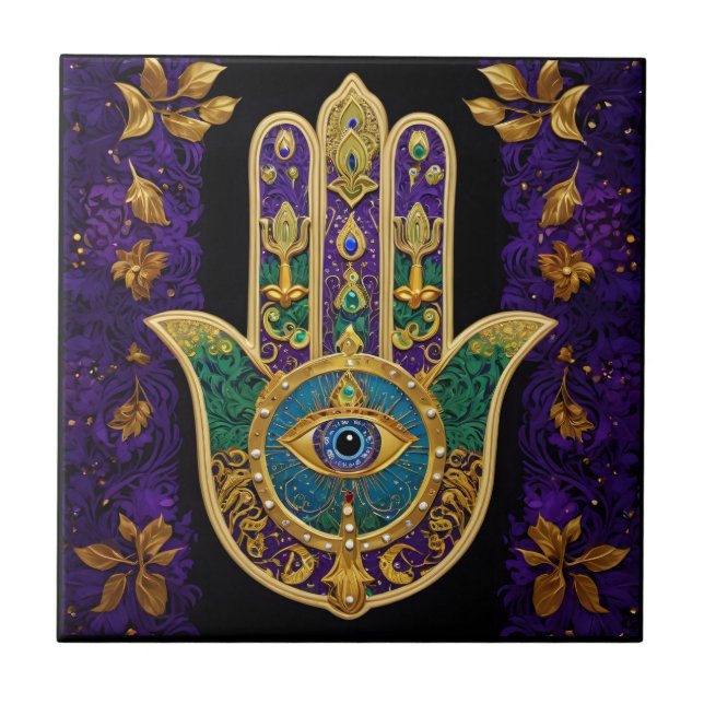  Ornate Gold Third Eye Hamsa Tile (Front)