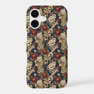 Ornate Gold Urn Peony Damask Navy