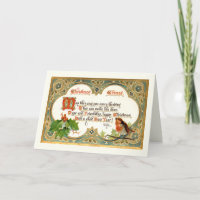 Ornate Gold Vintage Christmas Verse, Robin & Holly