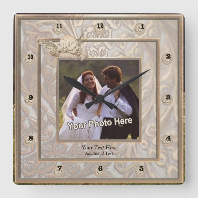 Ornate Gold Wedding Keepsake Photo Wall Clock (Front)