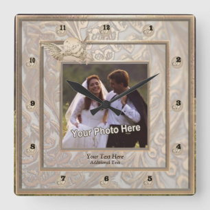 Ornate Gold Wedding Keepsake Photo Wall Clock