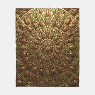 Ornate Golden Bronze Floral Mandala Embossed Fleece Blanket