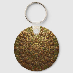 Ornate Golden Bronze Floral Mandala Embossed Keychain