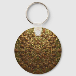 Ornate Golden Bronze Floral Mandala Embossed Keychain