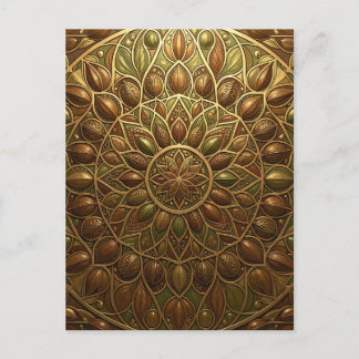Ornate Golden Bronze Floral Mandala Embossed Postcard