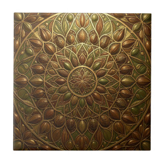 Ornate Golden Bronze Floral Mandala Embossed Tile