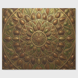 Ornate Golden Bronze Floral Mandala Embossed Wrapping Paper