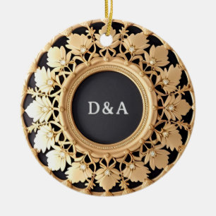 Ornate Golden Circular Decorative Frame Ceramic Ornament