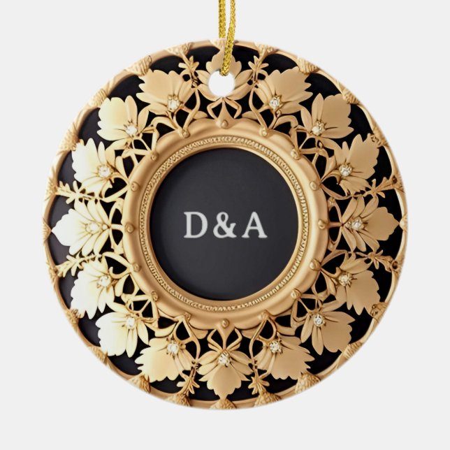 Ornate Golden Circular Decorative Frame Ceramic Ornament (Front)