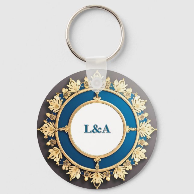 Ornate Golden Circular Decorative Frame Keychain (Front)