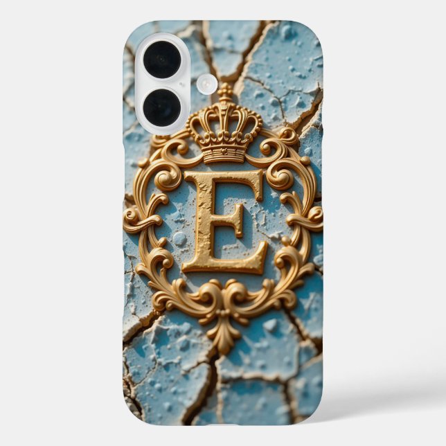 👑 Ornate Golden Crown E Monogram Luxury Baroque Case-Mate iPhone Case (Back)