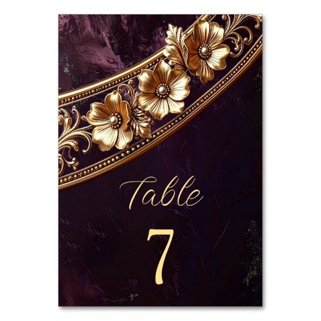 Ornate Golden Floral Table Number (Front)