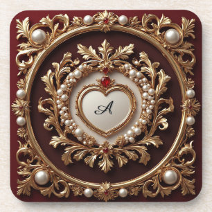 Ornate Golden Frame With Pearl Beads Coaster
