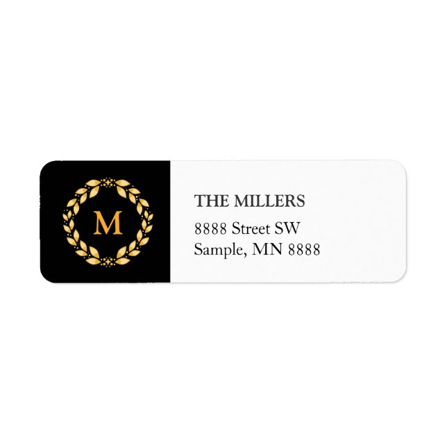 Ornate Golden Leaved Roman Wreath Monogram - Black (Front)