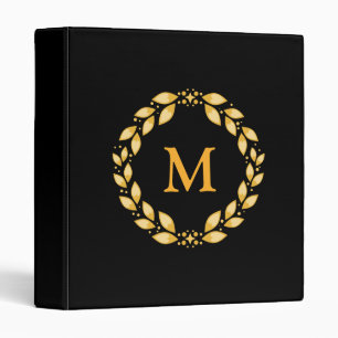 Ornate Golden Leaved Roman Wreath Monogram - Black Binder